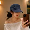 Sombrero de Equitación Plegado de Algodón y Lino con Copa Plana para Mujer, Estilo Coreano, Versátil, Adelgazante, Gorra de Boina Vintage con Protección Solar