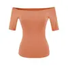 Camiseta rosa de estilo americano para mujer, de un solo hombro, manga de cinco cuartos, nueva para verano, corte ajustado que realza la figura, top sexy sin hombros