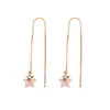 Pendientes Largos de Estrella de Diamante Estilo Coreano Runxin para Mujer Pendientes de Estrella de Cinco Puntas Microincrustados Pendientes Simples de Estrella Hueca