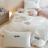100% algodón, engrosado y cepillado, juego de ropa de cama de cuatro piezas con alto número de hilos y alta densidad, algodón puro, tacto premium, con bordado de aplicación, caja de regalo