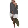 Vestido feminino plus size estilo nacional vintage de manga comprida com gola solta, costura multicolorida 9533B