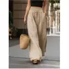 Pantalones de verano de cintura alta, holgados, de pierna ancha para mujer, color liso, cintura con cordón, pantalones largos casuales, estilo europeo y americano transfronterizo, pantalones versátiles de largo hasta el suelo