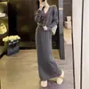Comércio Exterior Transfronteiriço Outono e Inverno Nova Moda Conjunto Tricô Casual para Mulheres, Conjunto de Duas Peças com Saia Slimming de Cor Sólida e Suéter