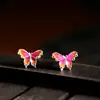 Pendientes de botón de mariposa de filigrana azul quemado de plata S925, Pendientes de mujer de estilo fresco, únicos y de moda