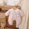 Conjunto de Invierno con Estampado Floral de Gato Soñador para Bebé, Mameluco Acolchado, Ropa de Algodón para Bebé, Pelele Cálido Forrado de Felpa