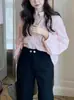 Camisa de Manga Larga a Rayas Rosas Estilo Coreano Suave para Mujer Nueva Primavera y Verano Elegante para el Trabajo Top con Mangas Abullonadas