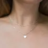 Joias Transfronteiriças Europeias e Americanas, Corrente de Contas Simples de Camada Dupla, Colar com Pingente Redondo, Gargantilha de Metal com Pingente Pequeno, Estilo Curto Versátil