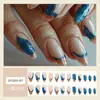 Peças de Unha Usáveis Europeias e Americanas Quentes, Unhas Postiças Azuis Francesas, Adesivos de Unha com Glitter Unhas Usáveis