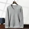 265 Novo Estilo Malha Grossa 7 Gauge Gola V Cor Sólida Suéter de Caxemira Tricô Pulôver Masculino Camisa Base de Caxemira