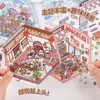 Pegatinas de paisaje de dibujos animados creativas para estudiantes de primaria lindas pegatinas pequeñas 3D tridimensionales alto valor de color pegatinas de escena en miniatura para diario de mano