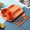 Conjunto de Seis Peças de Louça Infantil de Palha de Trigo Conjunto de Louça Dividida para Cantina de Jardim de Infância Tigela Infantil Copo Garfo Colher