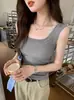 Colete Fresco de Verão Redutor de Idade com Decote U e Alça Larga nos Ombros Roupa Feminina Top Interno Esportivo de Aba Larga Slim Fit Sem Mangas