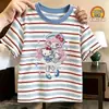 Camiseta Rayada de Manga Corta para Niña 2026 Verano Nuevo Estilo para Niños Mayores, Camiseta de Moda Holgada Moderna