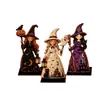 Artesanato em madeira para vendas transfronteiriças, um conjunto de três figuras de bruxas de Halloween em madeira para decoração de mesa, disponível exclusivamente para atacado no pequeno mercado de Yiwu
