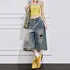 Jeans Feminino Verão Petite Estilo Streetwear Retro Americano Rasgado Cropped Sete Pontos Calça de Meio Comprimento Solta Wide-Leg Hot Girl Cuidadosamente Selecionada