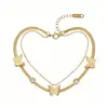 Pulsera popular de titanio y acero estilo ins, moderna, versátil, corazón, mariposa, estrella, geométrica, de acero inoxidable, joyería para la mano