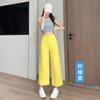 Jeans Novo de Perna Larga para Mulheres 2025, Verão Fino Moda Versátil Azul Denim Cropped de Cintura Alta Petite