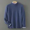 Suéter de punto para hombre de primera línea listo para usar, 100% lana merino australiana pura, con cuello semi-alto, de siete puntadas, grueso, holgado, moderno y sencillo.