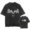 [Lavado Transfronterizo] Camiseta Marvel Venom Y2K Harajuku Hip-Hop Moda High Street Unisex Camiseta Lavada Retro Algodón