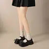 Sapatos femininos de couro com bico redondo, sola grossa e fecho de velcro, novos para o outono de 2026, estilo britânico, laço japonês, sapatos Mary Jane