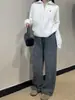 Pantalones de pierna ancha de mezcla de lana engrosada para mujer, otoño e invierno, casuales y elegantes, pantalones de lana rectos de corte holgado