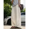 Calça casual ampla e fluida estilo coreano simples para mulheres, novo lançamento de verão 2026, fina, solta, modeladora, cintura alta, casual