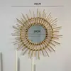 Espejo Cosmético de Mimbre Estilo Sol Personalizado con Espejo Cosmético, Características Creativas, Espejo Decorativo de Ratán Hecho a Mano para Pared de Hotel