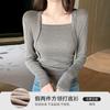 Camiseta de Manga Larga con Cuello Cuadrado para Uso a Principios de Otoño Top para Mujer Nuevo Estilo Caliente 2025 Camisa Holgada en la Cintura para Capas