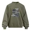 Sudadera con cuello redondo desgastada con estampado de foto borrosa para hombre, corte holgado, estilo callejero, moderna, versátil, top deportivo casual