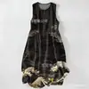 Vestido Casual de Algodão Puro com Estampa Digital Nova, Gola Redonda, Sem Mangas, Comprimento Médio, Para Mulheres, Verão na Praia