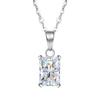 Colar com pingente de cubo geométrico de prata de lei S925 para mulheres, colar com corrente de clavícula de diamante retangular de quatro garras, joia