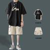 Camiseta de Verano para Hombre, Corte Holgado, Marca de Moda, Cuello Redondo, Manga Corta, Combinada con Conjunto Fresco de Shorts de Manga Corta para Verano, Versátil para Hombre