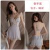 Marca Guiruo Ropa Interior Hilo Hilado de Satén Suave Sexy Aro de Acero Almohadilla para el Pecho Tirantes Camisón Bata Traje para el Hogar 4240