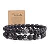 Pulsera para Hombre de Piedra Volcánica Negra Nueva Transfronteriza con Hematita Negra Esmerilada, Traje de Pulsera Elástica de Calavera Microincrustada, Joyería