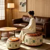 2026 Novo Patchwork Retrô Couro Marrom Estilo Europeu Floral Puff Almofada de Chão Estilo Wabi-Sabi Casa Sofá Apoio para os Pés Banqueta Redonda