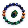 Joyería de pareja transfronteriza 6/8/10MM Piedra Ojo de Tigre Amarillo Azul Verde pluma de pavo real mismo color pulsera de cuentas de una sola vuelta