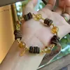 Pulsera de Cristal Natural, Madera de Agar, Cristal Torre Amarilla, Cristal Blanco, Forma Aleatoria, Atrae Riqueza, Nuevo Estilo Chino, Pulsera de Alta Gama
