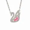 Collar Colgante Cisne Blanco Diamante Rosa Media Luna Estilo Coreano Moda Cadena Completa de Diamantes Cadena Clavicular Dulce y Elegante Set de Cisne Venta al por Mayor