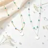 Collar de cuentas turquesas transfronterizo europeo y americano para mujer, collar en capas estilo bohemio de doble capa con colgante de lentejuelas de disco