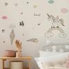 Calcomanías de Pared de Unicornio Arcoíris Pintadas a Mano de Dibujos Animados Dormitorio Infantil Jardín de Infancia Fondo Embellecimiento Calcomanías de Pared Fx64025