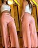 2024 Europa y Estados Unidos comercio exterior Amazon color sólido pierna ancha pantalones de cintura alta holgados delgados metal acampanados se puede añadir color