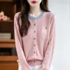 Cardigan de Punto con Bloques de Color Diseño Estilo Chanel Chaqueta Corta para Mujer 2026 Nuevo Suéter Fino de Punto Grueso Prendas de Abrigo
