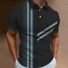 Polo de manga corta con solapa y estampado digital 3D para hombre, de comercio transfronterizo, de Europa y América, a la moda, a rayas