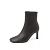 Botas delgadas de tacón alto~2026 principios de otoño punta cuadrada cierre lateral tacón de aguja sexys botines cortos con forro de felpa para ir al trabajo y lugar de trabajo mujeres