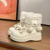 Bonitas botas de algodón de invierno, nuevo modelo 2026, suela de plataforma, color liso, cálidas botas de nieve de felpa para mujer con lazo, botas cortas