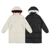 Jaqueta casual de algodão com capuz, comprimento médio, estilo duas peças falsas, para homens, solta, espessa, jovem, versátil, roupa de algodão, peça superior quente, moderna