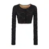 Conjunto de duas peças para mulheres: camisola de renda jacquard resistente com minissaia, cardigã de gola redonda e manga longa em camadas, nova saia bodycon para o início do outono