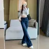 Calça jeans feminina levemente flare, novo estilo outono 2026, azul retrô, super popular, que cobre o quadril, elástica, calça flare que afina