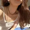 Estilo Nicho Corea del Sur Estilo Ins Dulce Fresco Corazón de Amor Medio Corazón Colgante Collar de Cuerda Negra con Cuentas