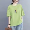 Camiseta feminina de manga curta para comércio exterior, novo estilo de verão 2026, corte solto, estampada, modeladora, versátil, plus size, top moderno e estiloso